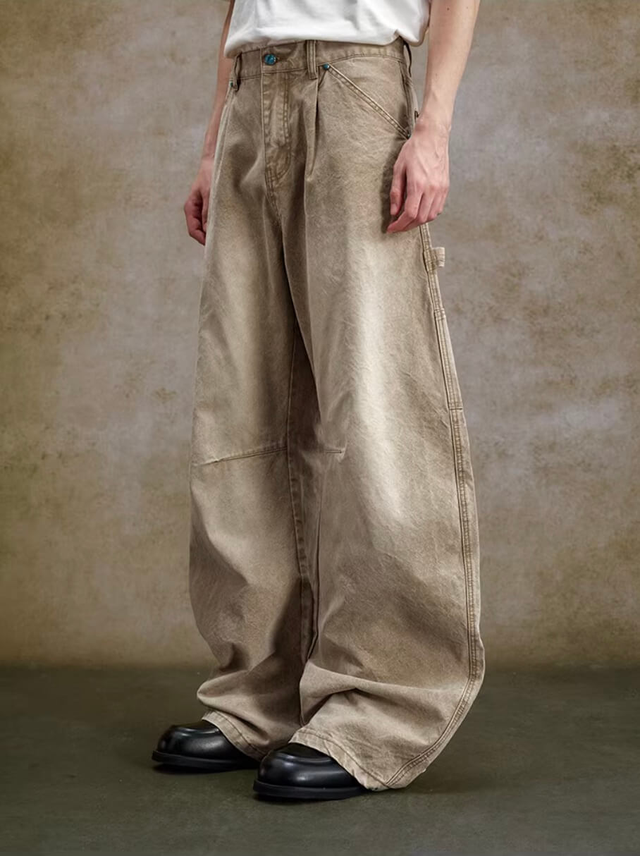 YADcrew Turquoise Studded Washed Tucked Painter Machete Jeans