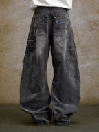 YADcrew Turquoise Studded Washed Tucked Painter Machete Jeans