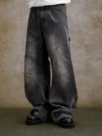 YADcrew Turquoise Studded Washed Tucked Painter Machete Jeans