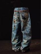 YADcrew x BIPOLAR 3D Belt Chain Digital Print Machete Jeans