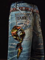 YADcrew x BIPOLAR 3D Belt Chain Digital Print Machete Jeans