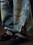 YADcrew x BIPOLAR 3D Belt Chain Digital Print Machete Jeans