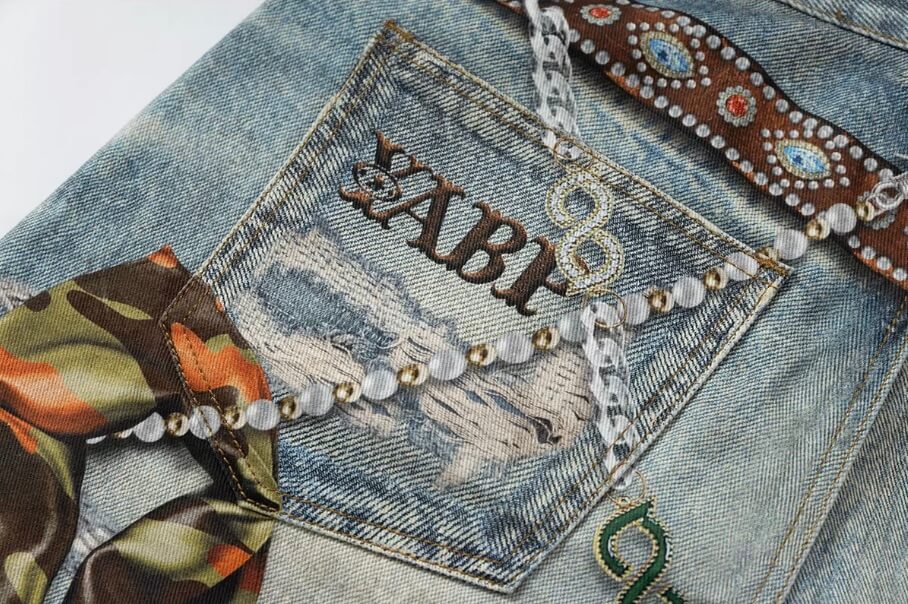 YADcrew x BIPOLAR 3D Belt Chain Digital Print Machete Jeans