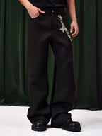 YADcrew Chain Embroidered Western Pants