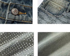 YADcrew Jeweled Rhinestone Whisker Washed Jeans