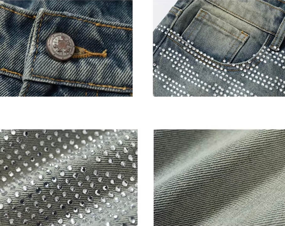 YADcrew Jeweled Rhinestone Whisker Washed Jeans