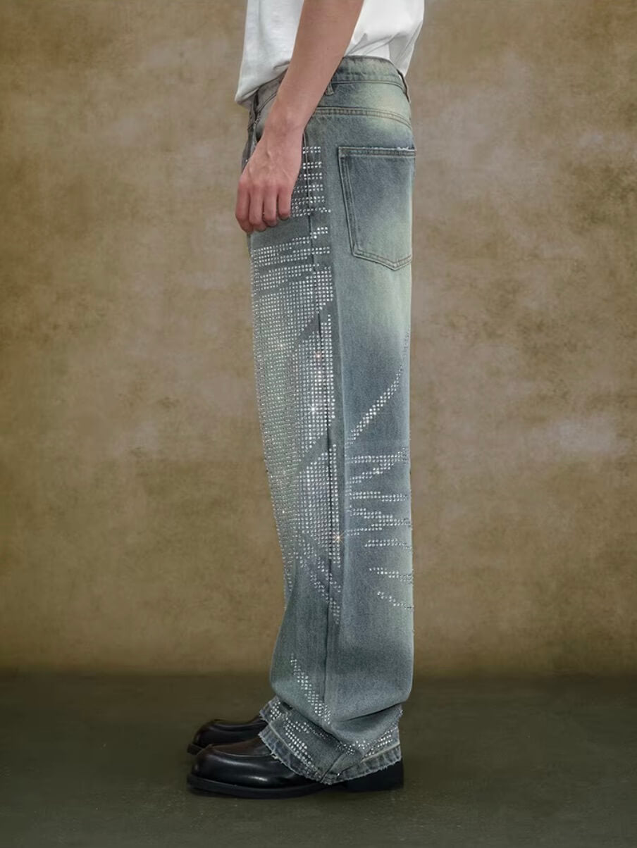 YADcrew Jeweled Rhinestone Whisker Washed Jeans