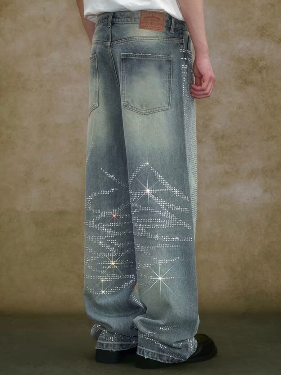 YADcrew Jeweled Rhinestone Whisker Washed Jeans