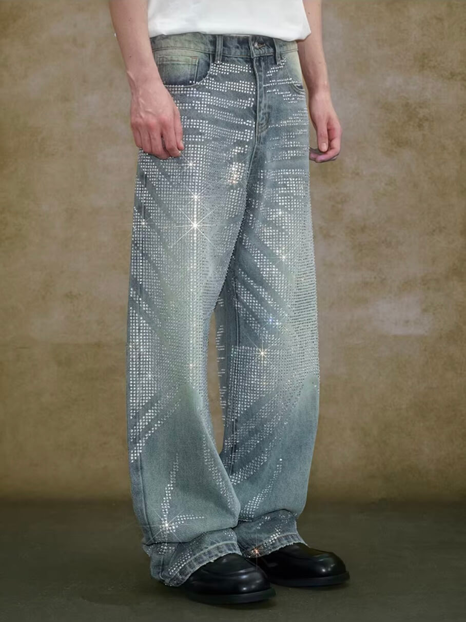 YADcrew Jeweled Rhinestone Whisker Washed Jeans
