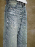 YADcrew Jeweled Rhinestone Whisker Washed Jeans