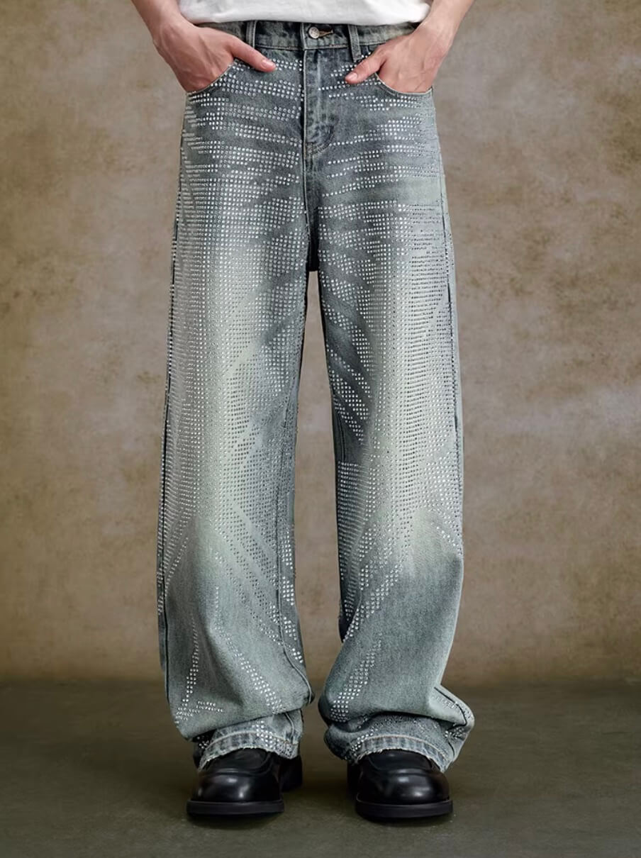 YADcrew Jeweled Rhinestone Whisker Washed Jeans