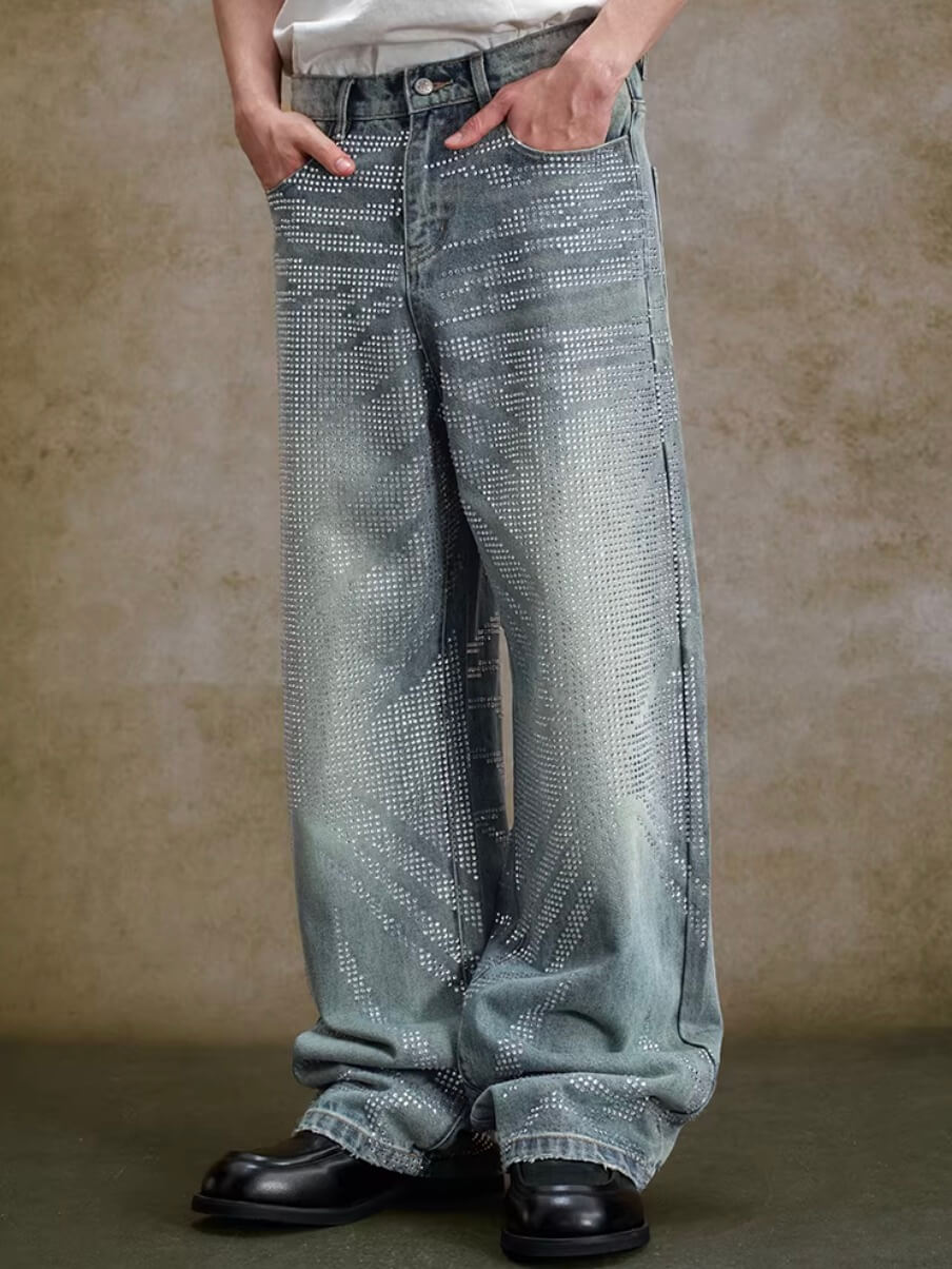 YADcrew Jeweled Rhinestone Whisker Washed Jeans
