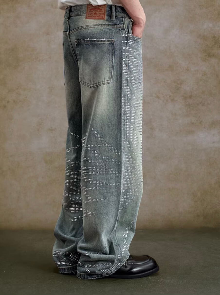 YADcrew Jeweled Rhinestone Whisker Washed Jeans
