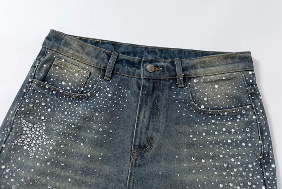 YADcrew Jeweled Rhinestone Star Washed Jeans