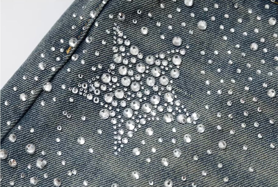 YADcrew Jeweled Rhinestone Star Washed Jeans