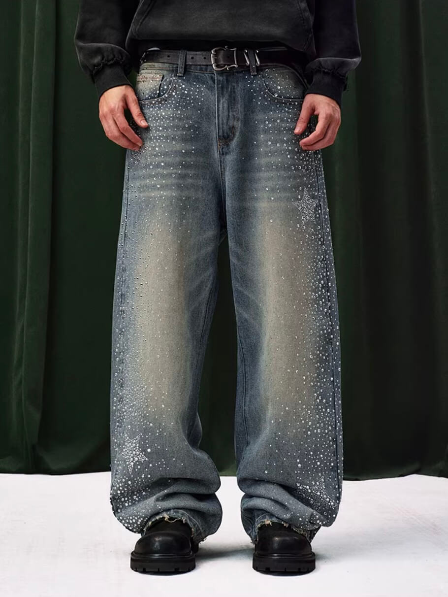 YADcrew Jeweled Rhinestone Star Washed Jeans