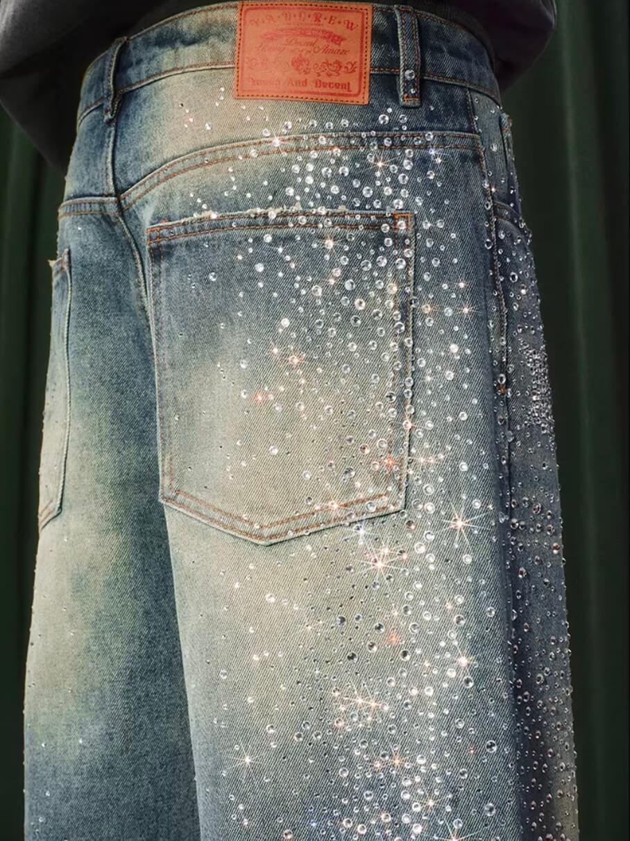 YADcrew Jeweled Rhinestone Star Washed Jeans
