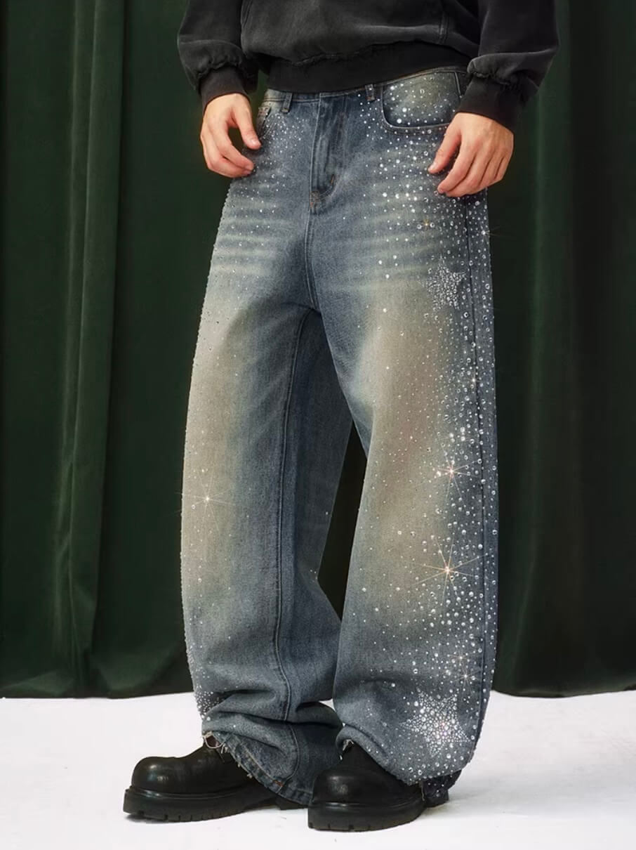 YADcrew Jeweled Rhinestone Star Washed Jeans