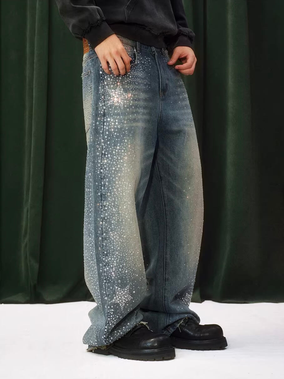 YADcrew Jeweled Rhinestone Star Washed Jeans