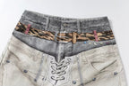 YADcrew Leopard Belt Double Waist 3D Digital Print Machete Jeans