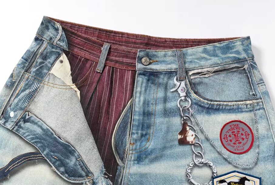 YADcrew 3D Digital Print Patch Embroidered Jeans