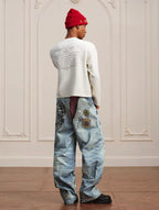 YADcrew 3D Digital Print Patch Embroidered Jeans