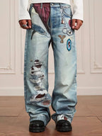YADcrew 3D Digital Print Patch Embroidered Jeans