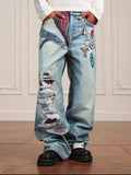 YADcrew 3D Digital Print Patch Embroidered Jeans