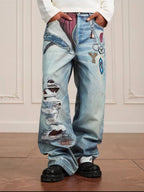 YADcrew 3D Digital Print Patch Embroidered Jeans