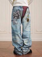 YADcrew 3D Digital Print Patch Embroidered Jeans