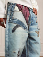 YADcrew 3D Digital Print Patch Embroidered Jeans