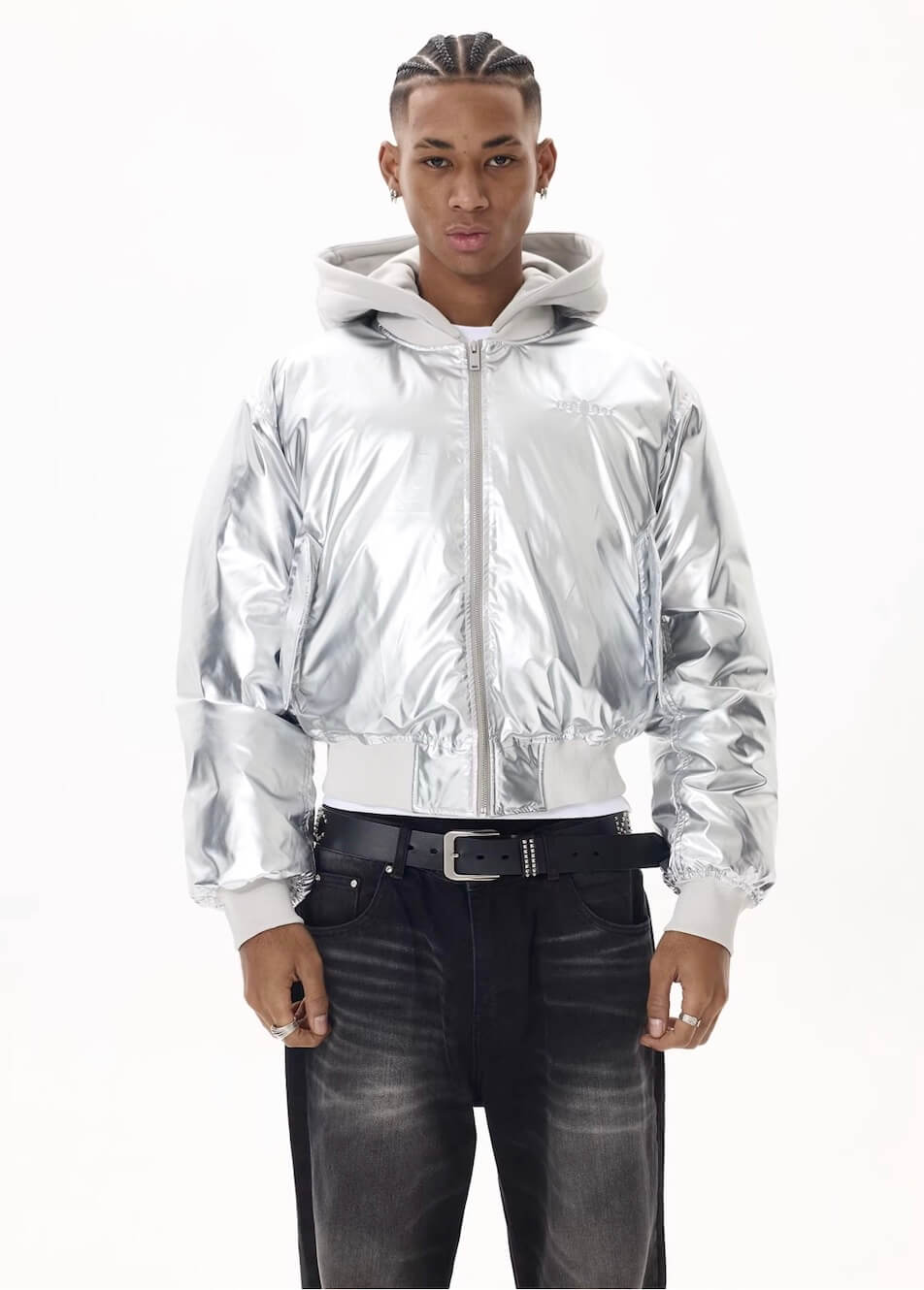 KARMANISTIC Embroidered Hooded Puffer Bomber Jacket