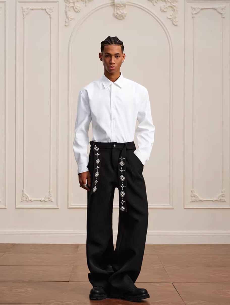 YADcrew Pearl Belt Suit Pants