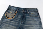 YADcrew Scorched Embroidery Washed Distressed Whisker Jeans