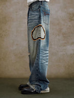 YADcrew Scorched Embroidery Washed Distressed Whisker Jeans