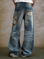 YADcrew Scorched Embroidery Washed Distressed Whisker Jeans
