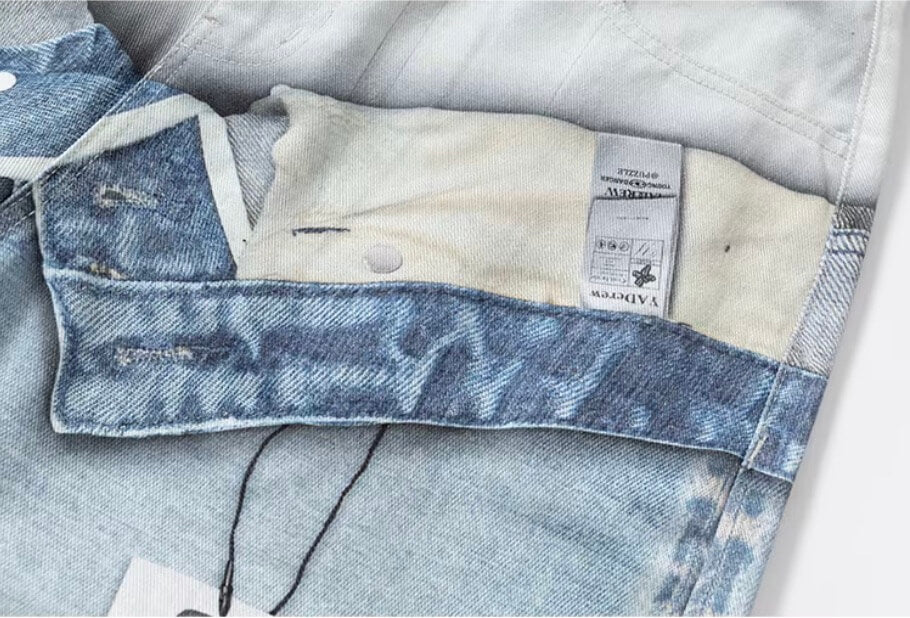 YADcrew 3D Digital Print Double Waist Washed Jeans