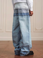 YADcrew 3D Digital Print Double Waist Washed Jeans