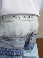 YADcrew 3D Digital Print Double Waist Washed Jeans