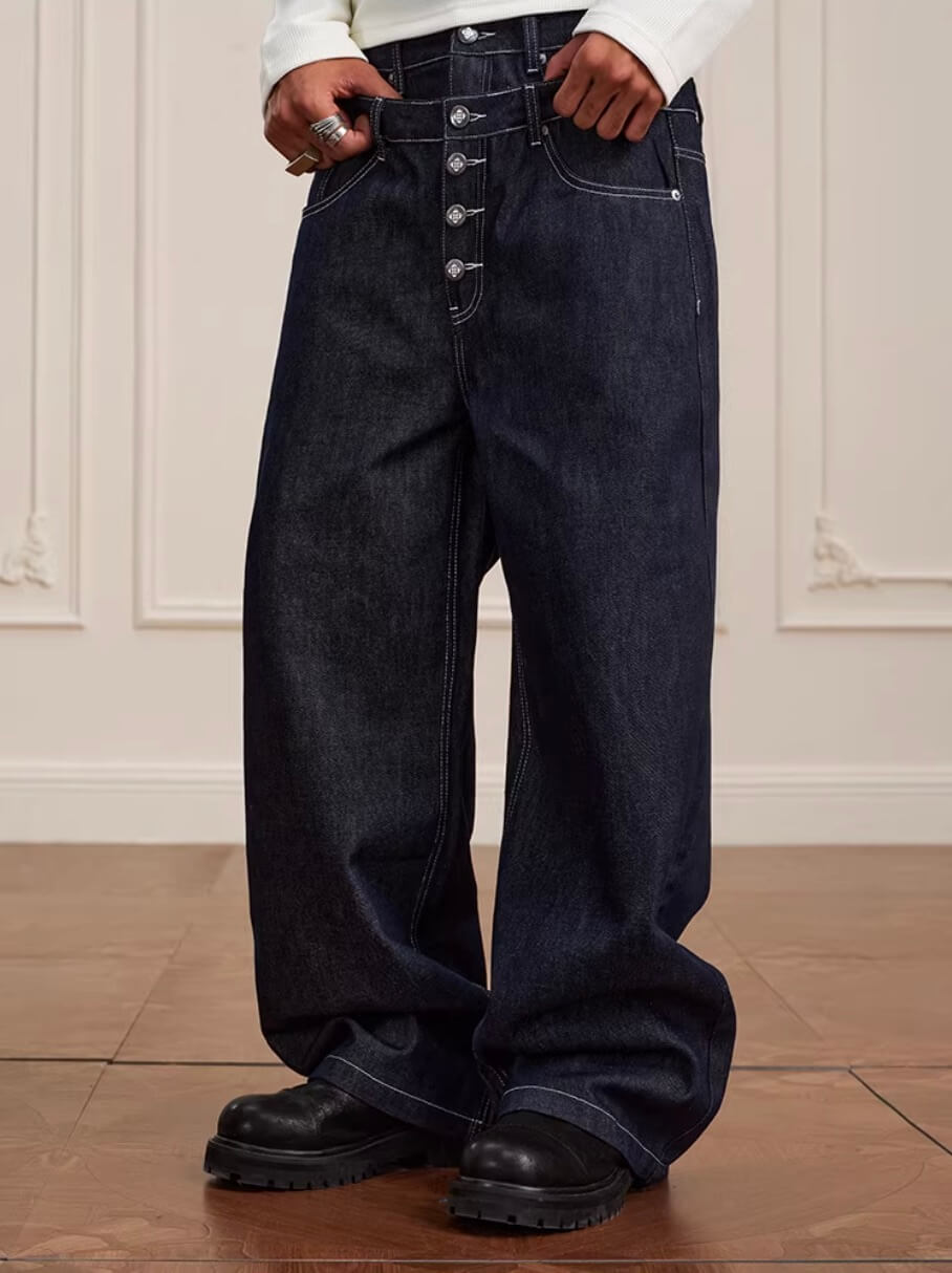 YADcrew Double Waist Buttoned Jeans