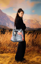 YADcrew Evening Lace Patchwork 3D Print Denim Tote Bag