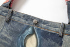 YADcrew Evening Lace Patchwork 3D Print Denim Tote Bag