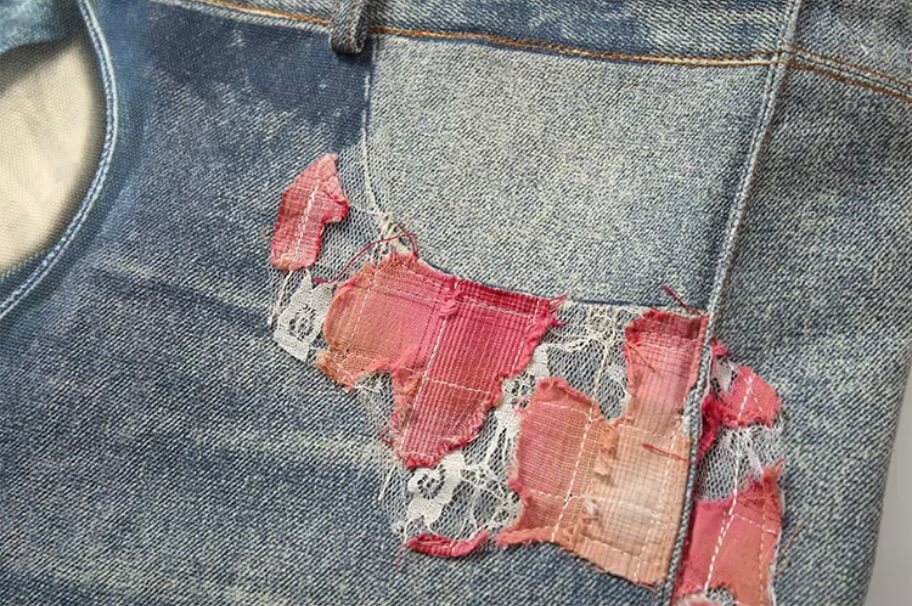 YADcrew Evening Lace Patchwork 3D Print Denim Tote Bag