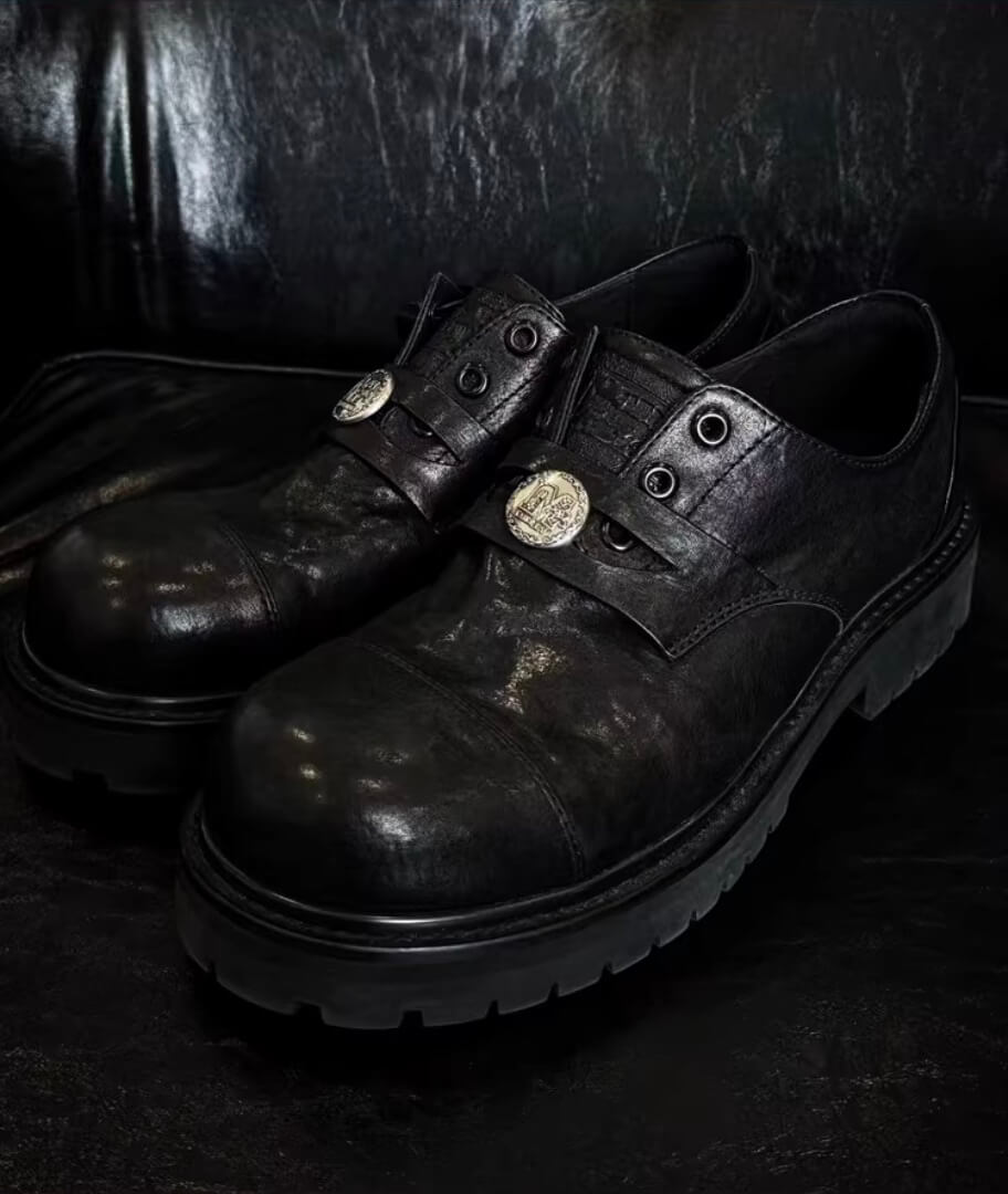 YADcrew Washed Horsehide Leather Platform Dress Shoes