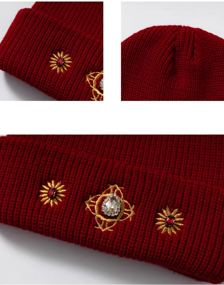 YADcrew Gemstone Embellished Knit Beanie
