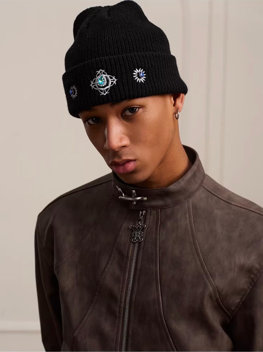 YADcrew Gemstone Embellished Knit Beanie