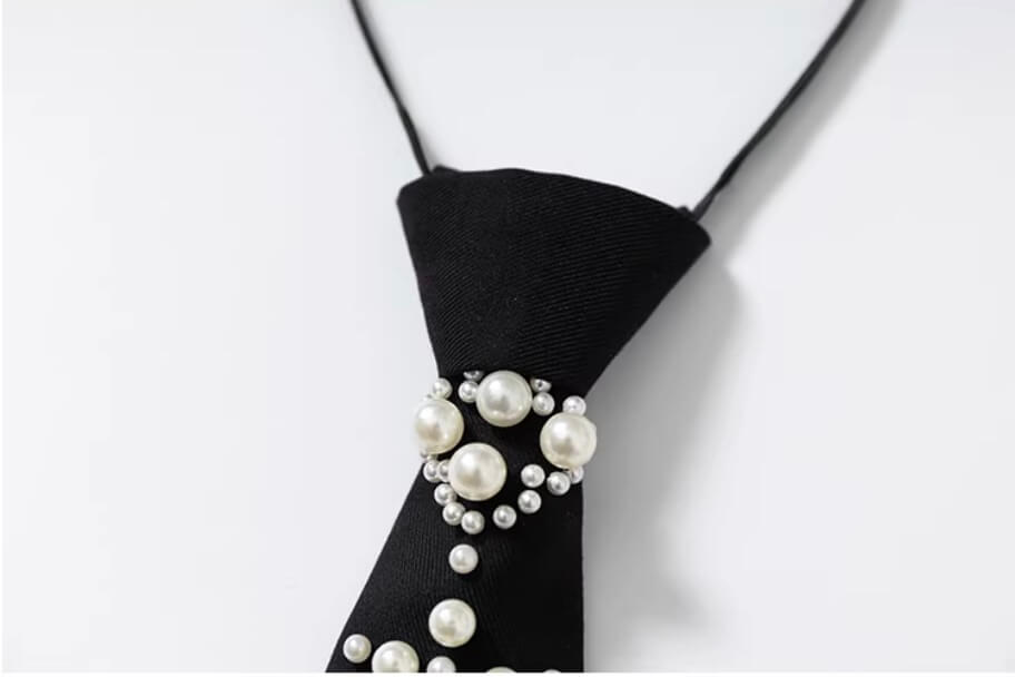YADcrew Pearl Embellished Black Tie