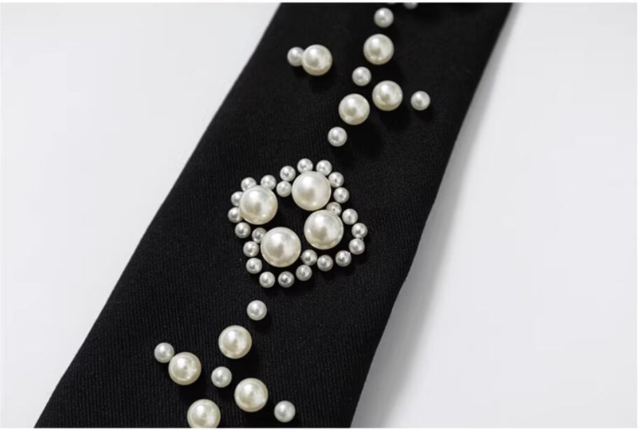 YADcrew Pearl Embellished Black Tie