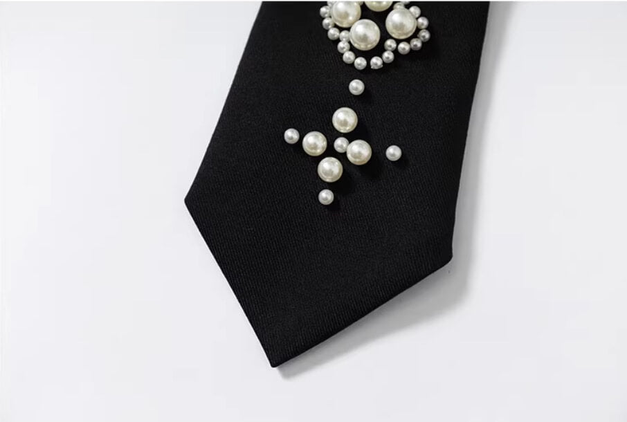 YADcrew Pearl Embellished Black Tie