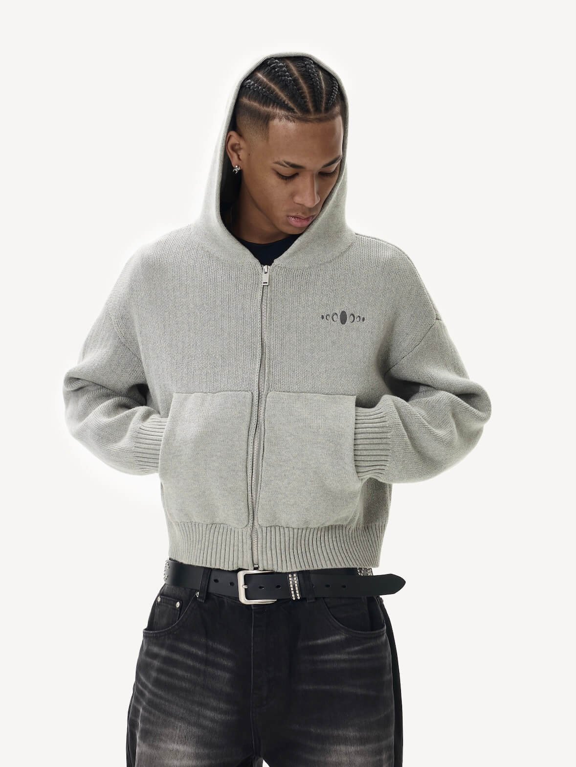 KARMANISTIC Embroidered Zip Up Knit Hoodie